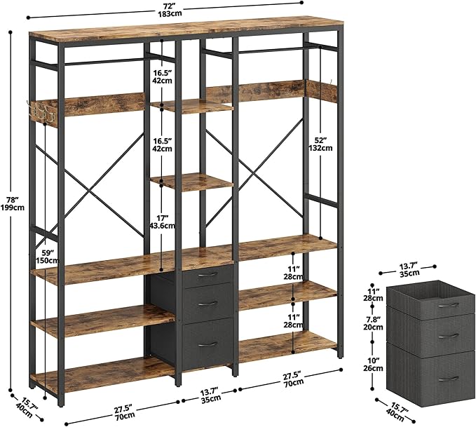 Freestanding Garment Racks with 3 drawers